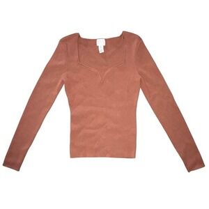 HM Terracotta Ribbed Sweetheart Neck‎ Long Sleeve Knit Top L 12152629